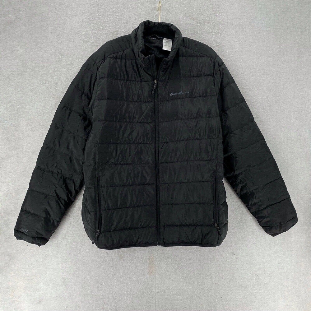Eddie Bauer Puffer Jacket Mens XL Down Quilted Zip Black Warn Winter Coat